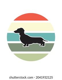 Dog Retro Sunset Design template. Vector design template for logo, badges, t-shirt, POD and book cover. Isolated white background.