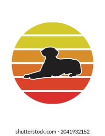 Dog Retro Sunset Design template. Vector design template for logo, badges, t-shirt, POD and book cover. Isolated white background.