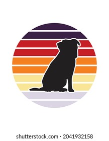 Dog Retro Sunset Design template. Vector design template for logo, badges, t-shirt, POD and book cover. Isolated white background.