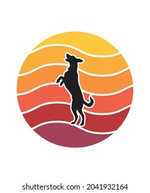 Dog Retro Sunset Design template. Vector design template for logo, badges, t-shirt, POD and book cover. Isolated white background.