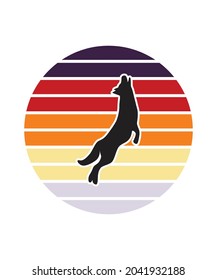 Dog Retro Sunset Design template. Vector design template for logo, badges, t-shirt, POD and book cover. Isolated white background.