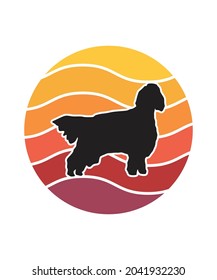 Dog Retro Sunset Design template. Vector design template for logo, badges, t-shirt, POD and book cover. Isolated white background.