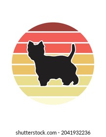 Dog Retro Sunset Design template. Vector design template for logo, badges, t-shirt, POD and book cover. Isolated white background.