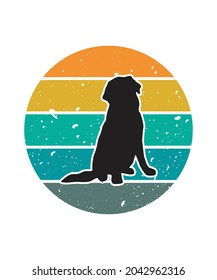 Dog Retro Sunset Design template. Vector design template for logo, badges, t-shirt, POD and book cover. Isolated white background.