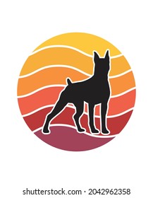 Dog Retro Sunset Design template. Vector design template for logo, badges, t-shirt, POD and book cover. Isolated white background.