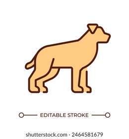 Dog RGB color icon. Cute domestic animal. Purebreed dog. Faithful companion dog. Veterinary service symbol. Isolated vector illustration. Simple filled line drawing. Editable stroke