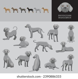 Dog Rhodesian Ridgeback Blue Coat Cartoon Vector Illustration Color Variation Set