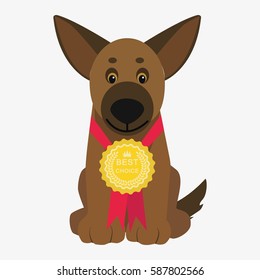 dog with ribbon and medal. Cartoon character. Children toy. Cute pet. Flat vector stock illustration
