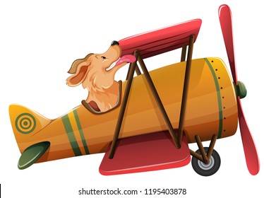 A dog riding plane on white background illustration