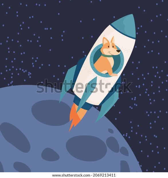 Dog Riding Rocket Moon Concept Increase Stock Vector (Royalty Free ...
