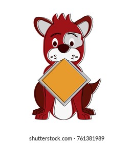 Dog with roadsign cartoon