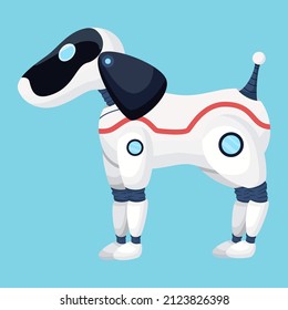 Dog robot isolated on blue background.