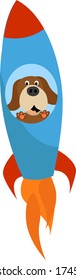 Dog in rocket ship , illustration, vector on white background