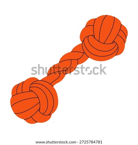 Dog rope toy. Durable knotted dogs rope for pet raining and interactive play, puppy tug equipment, accessories for chewing cartoon style. Vector illustration.