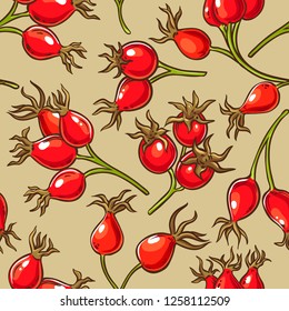 dog rose berries vector pattern