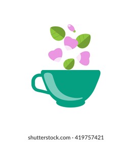 Dog Rose Tea In Green Cup Flat Bright Color Simplified Vector Drawing On White Background