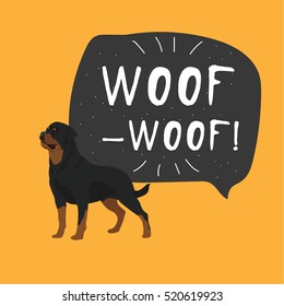 Dog Rottweiler vector illustration colorful with hand drawn banner woof-woof