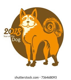 Dog. Round vector template. Symbol of 2018. Year of the Dog on the Chinese calendar.