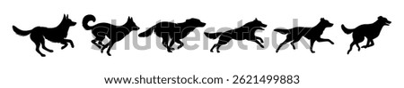 Dog run silhouette icon logo jump vector puppy animal. Run dog sport jump german shepherd black icon