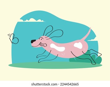 dog running after butterfly scene