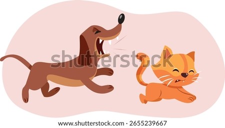 
Dog Running and Barking after a Cat Vector Cartoon. Aggressive puppy being angry chasing his friend 
