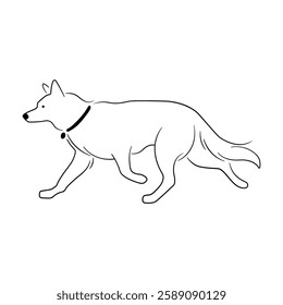 dog running continuous drawing line art 