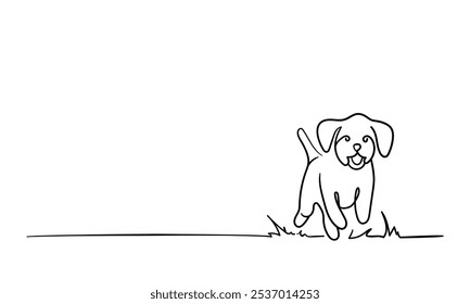 El perro está ejecutando el dibujo de arte de línea continua aislado en el fondo blanco. Esquema animal. Ilustración vectorial	
