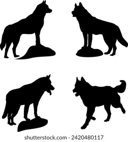 Dog running in different positions silhouette set vector illustration