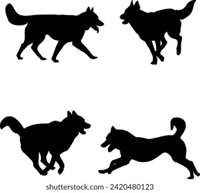 Dog running in different positions silhouette set vector illustration