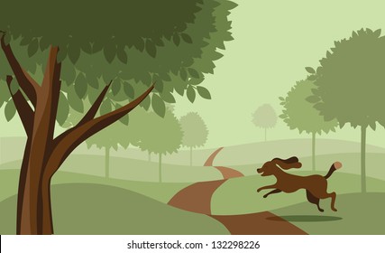 Dog Running in the park. EPS 8 vector, grouped for easy editing. No open shapes or paths.