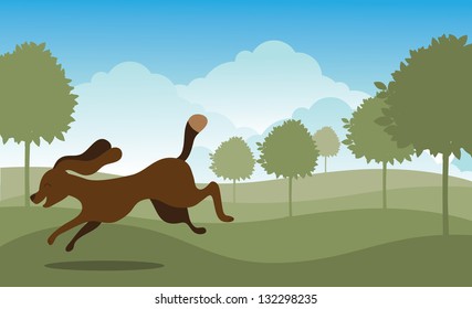 Dog Running in the park. EPS 8 vector, grouped for easy editing. No open shapes or paths.