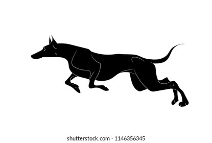 dog runs silhouette, vector, white background