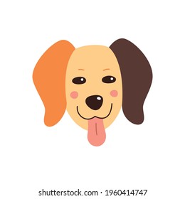 Dog s face. Vector illustration of funny cartoon pet in trendy flat style. Isolated on white.