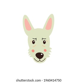 Dog s face. Vector illustration of funny cartoon pet in trendy flat style. Isolated on white.