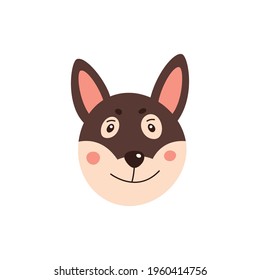 Dog s face. Vector illustration of funny cartoon pet in trendy flat style. Isolated on white.