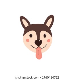 Dog s face. Vector illustration of funny cartoon pet in trendy flat style. Isolated on white.