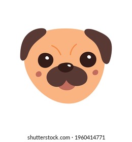 Dog s face. Vector illustration of funny cartoon pet in trendy flat style. Isolated on white.