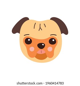 Dog s face. Vector illustration of funny cartoon pet in trendy flat style. Isolated on white.