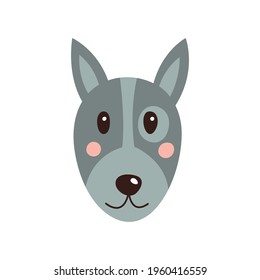 Dog s face. Vector illustration of funny cartoon pet in trendy flat style. Isolated on white.