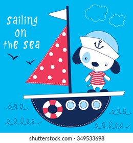 dog sailing on the sea vector illustration