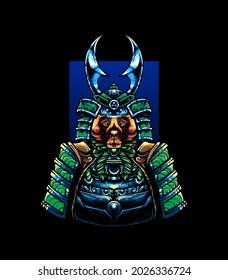 perro samurai Vector Ilustración, estilo de caricatura moderno adecuado para camisetas o productos de impresión