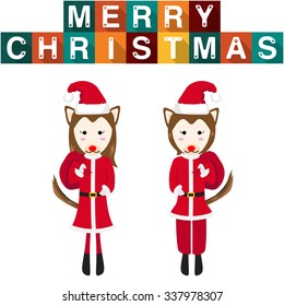 Dog Santa Claus Girl Boy Vector Illustration