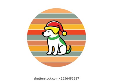 dog with Santa had with retry vintage vector art design