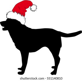 Dog in santa hat. Black silhouette.