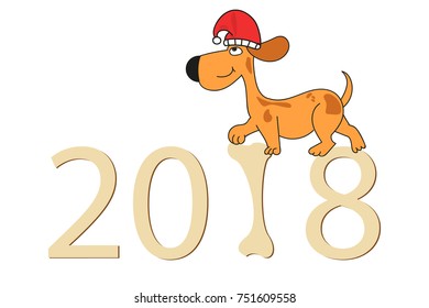 dog in Santa hat go by the numbers 2018. new year. merry Christmas