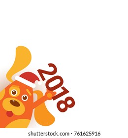 Dog In Santa Hat Hold 2018 Sign Over White Background With Copy Space Vector Illustration