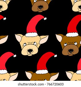Dog in Santa hat vector illustration. Doodle style. Design, print, decor, textile, paper