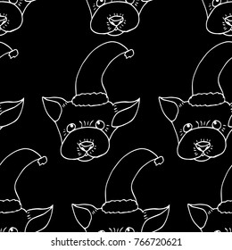 Dog in Santa hat vector illustration. Doodle style. Design, print, decor, textile, paper