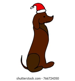 Dog in Santa hat vector illustration. Doodle style. Design, print, decor, textile, paper