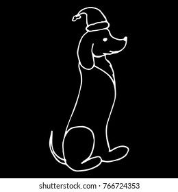 Dog in Santa hat vector illustration. Doodle style. Design, print, decor, textile, paper